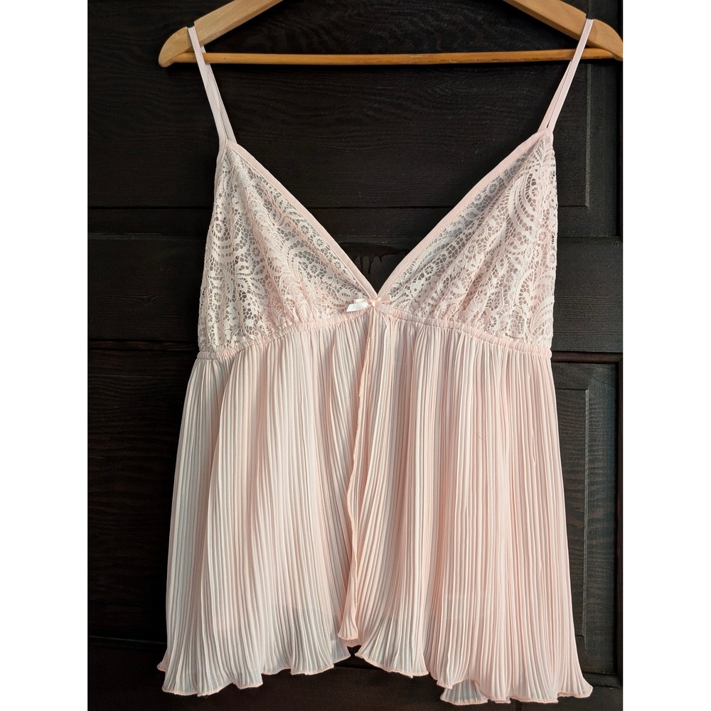 Flora by Flora Nikrooz Pink Lace Pleated Babydoll Camisole Top XL